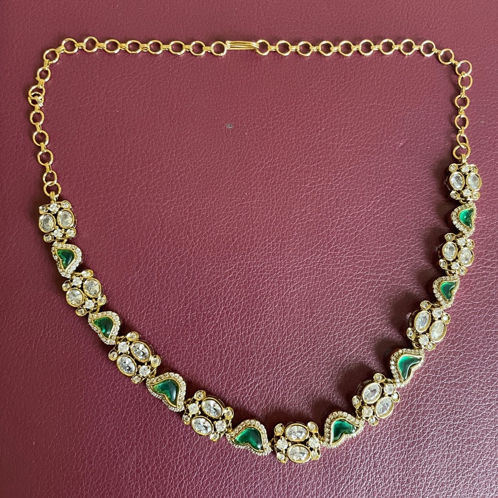 Gold-Tone Green Stone & Crystal Women's Necklace